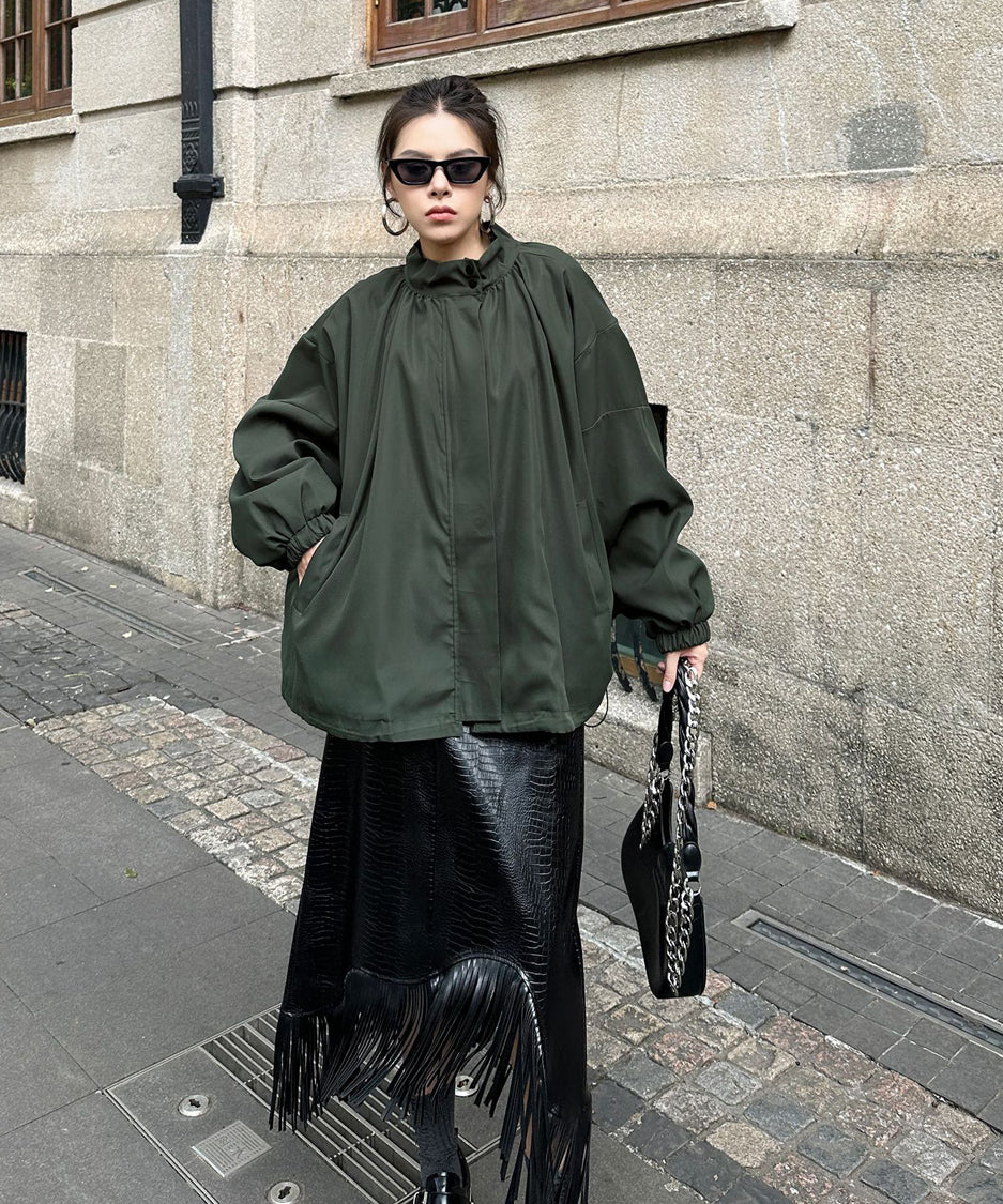 Bat Sleeve Zipper Blouson