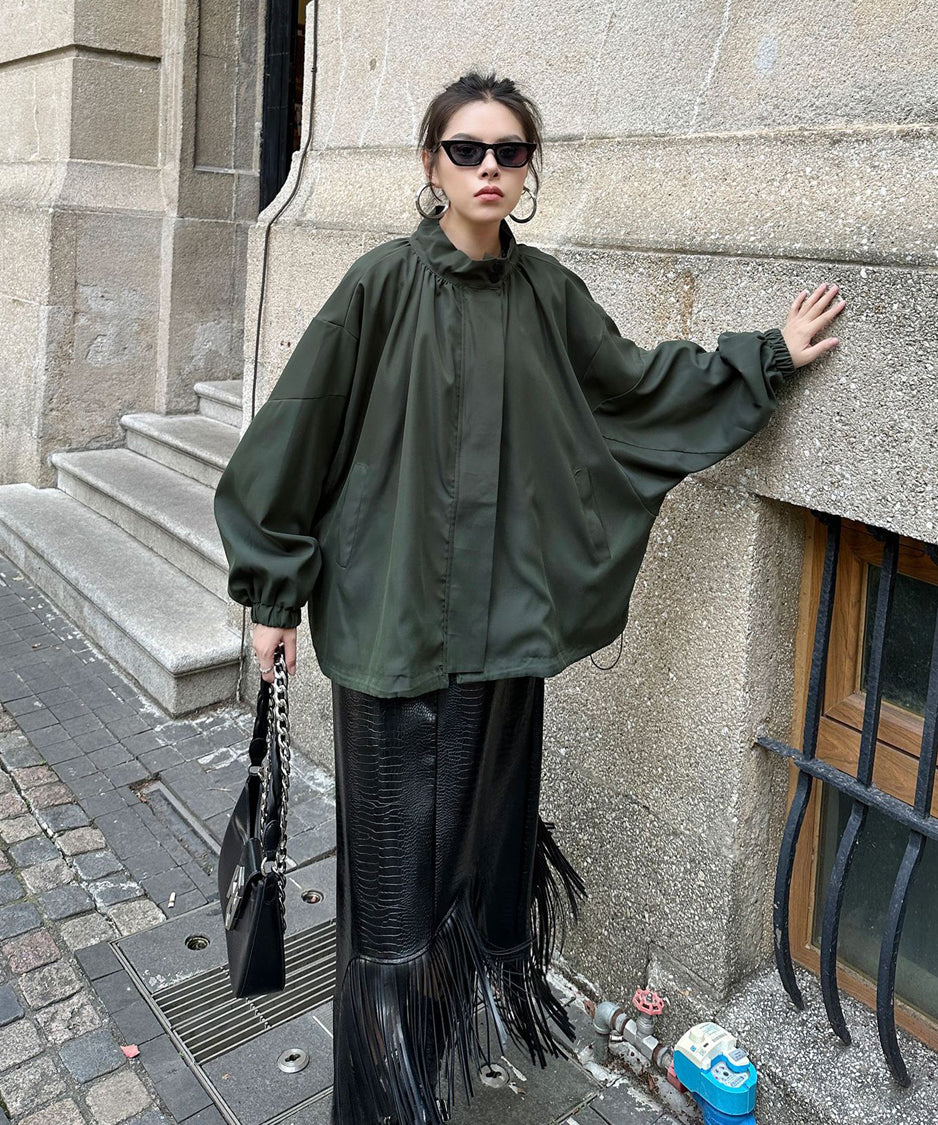 Bat Sleeve Zipper Blouson
