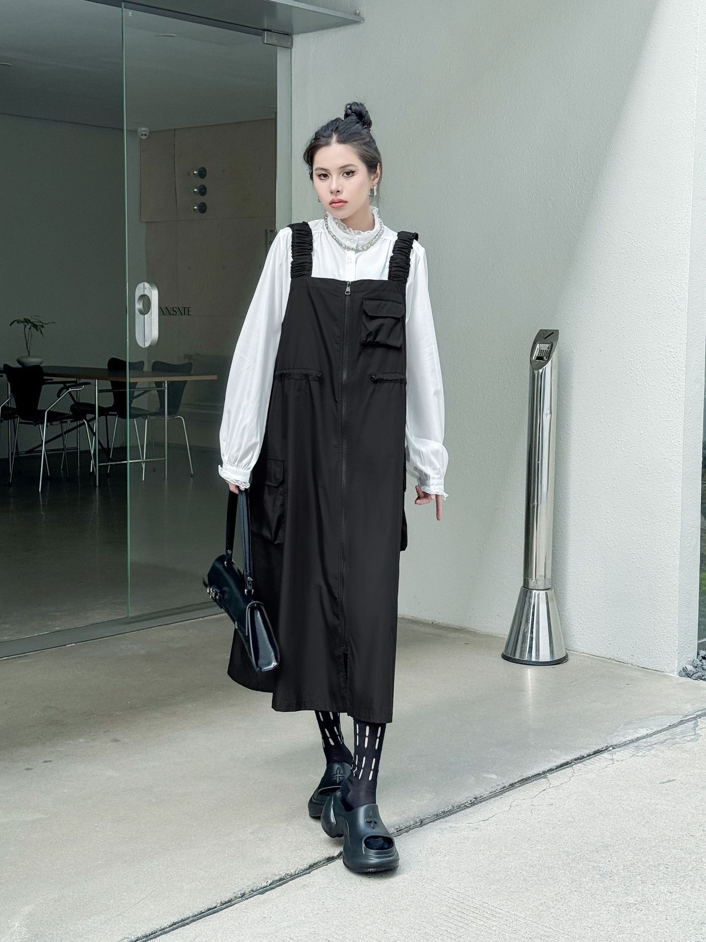Patchwork Pocket Suspender Dress