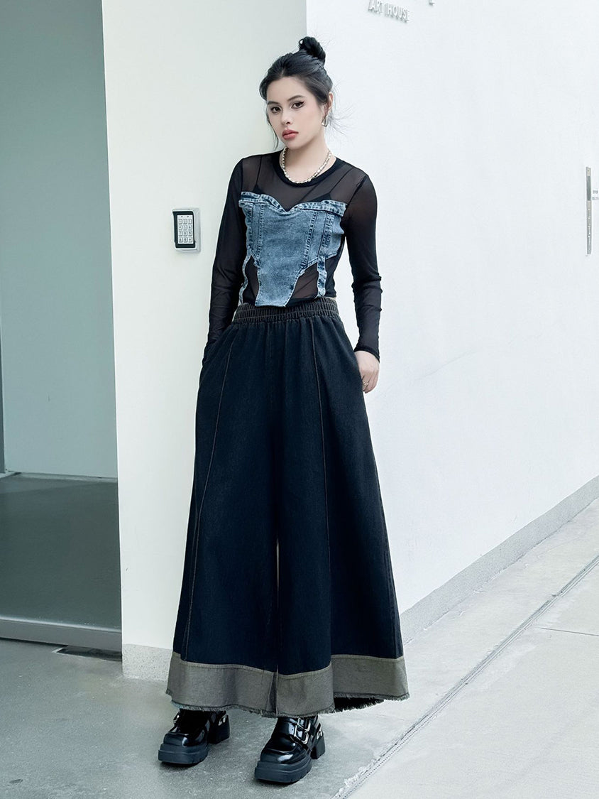 Contrast stitched denim