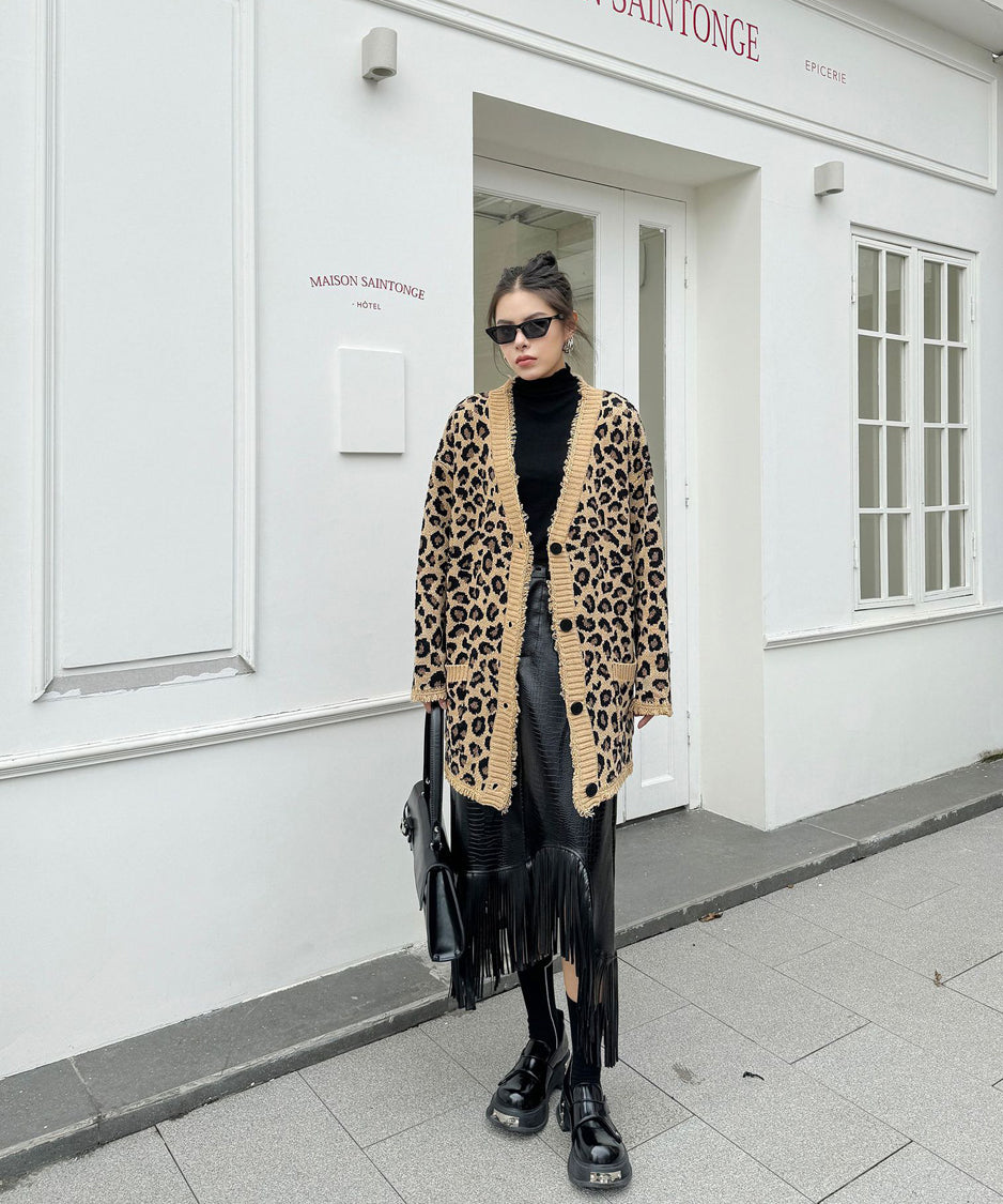 Leopard knit cardigan