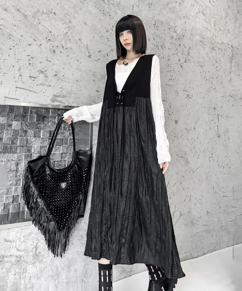 Lace-up wrinkle dress