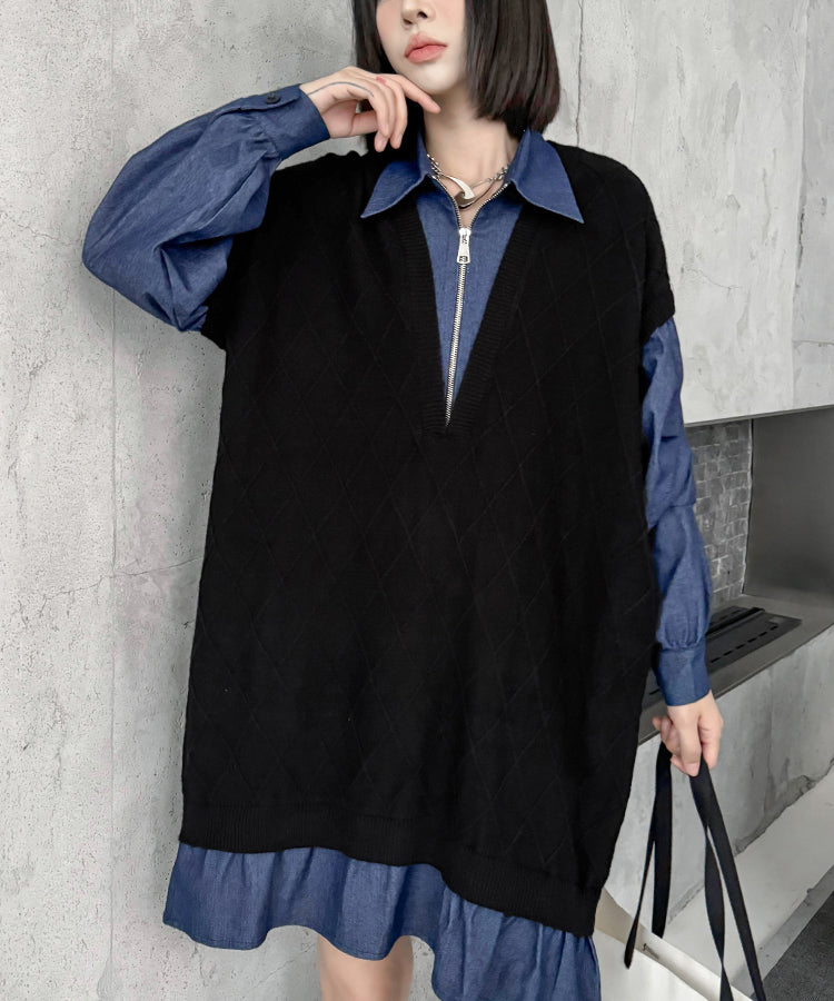 Denim knit layered dress
