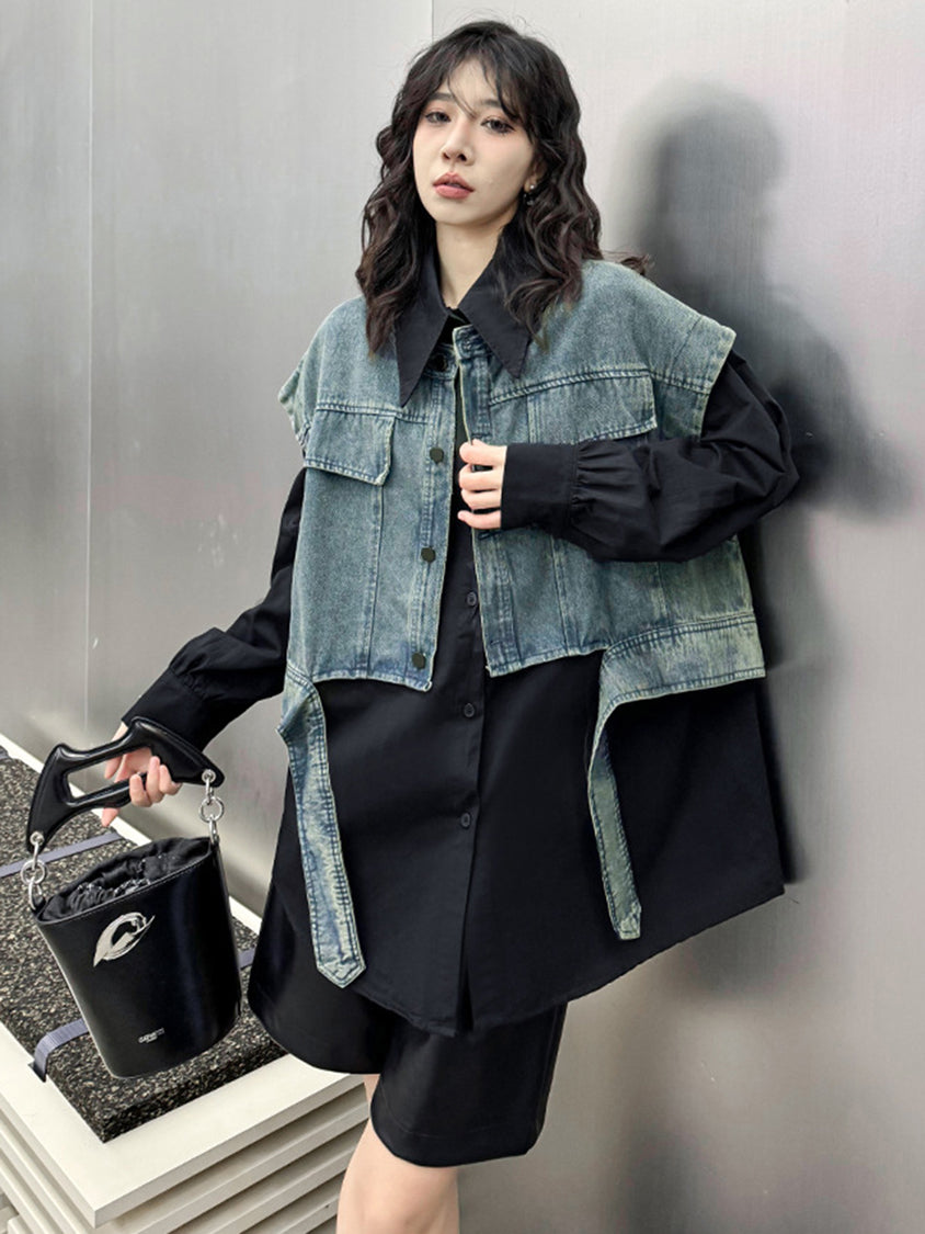 Drop shoulder denim vest