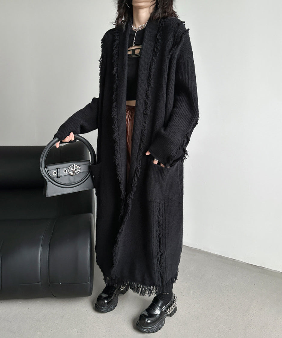 Tassel long knit cardigan