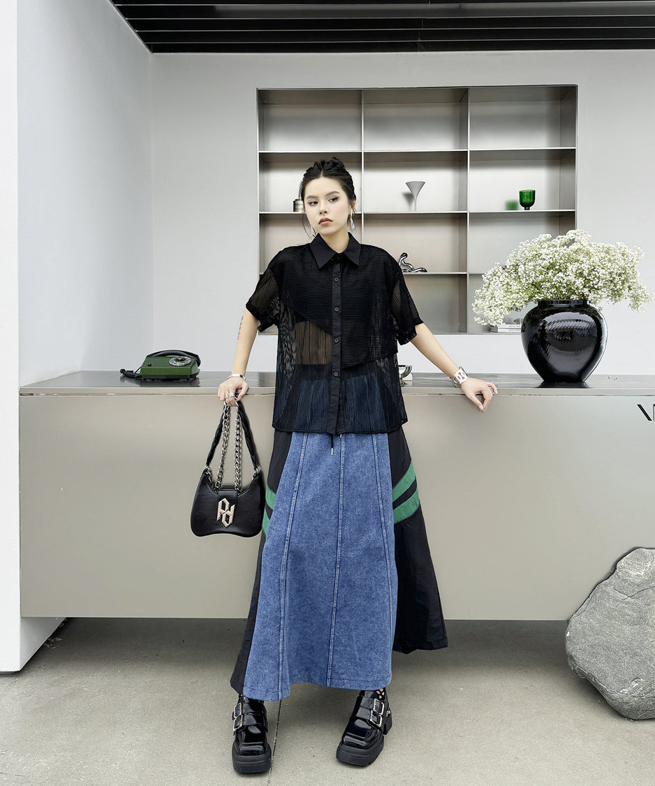Side Switch Flare Denim Skirt
