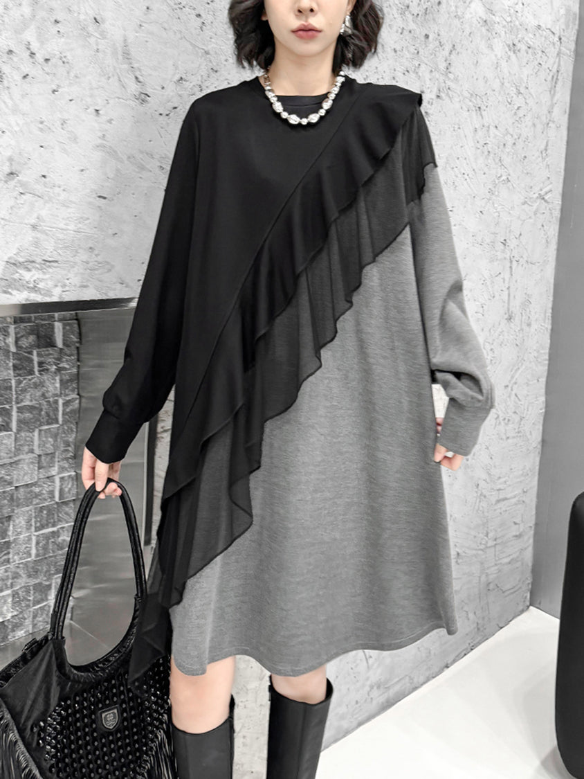 Ruffled frill contrast dress