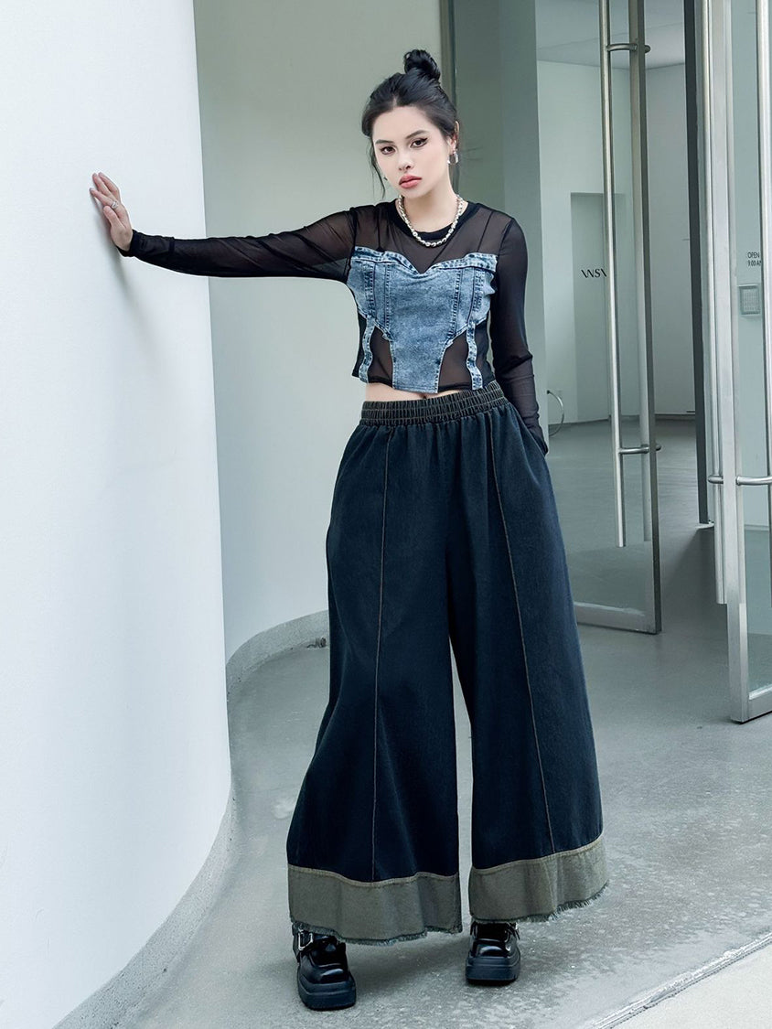 Contrast stitched denim