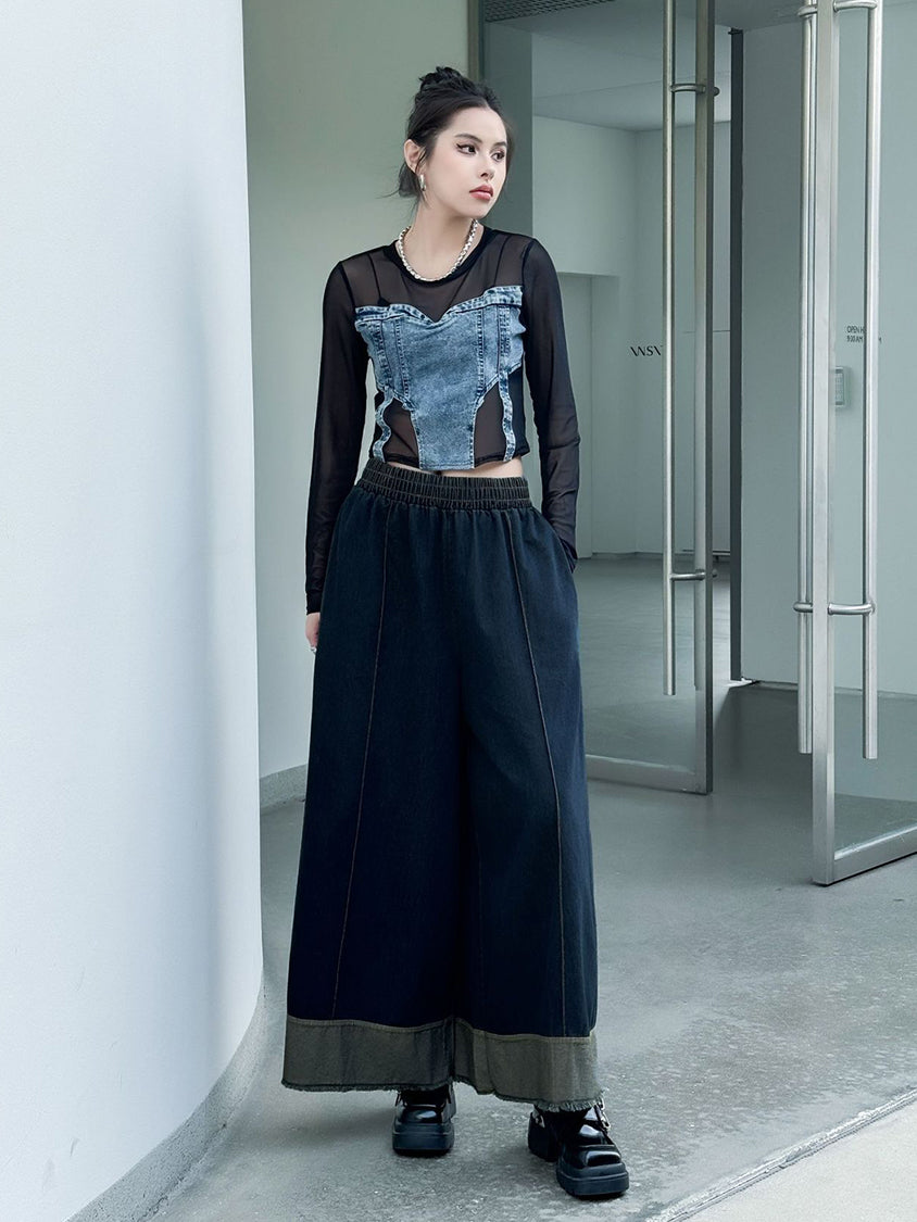 Contrast stitched denim