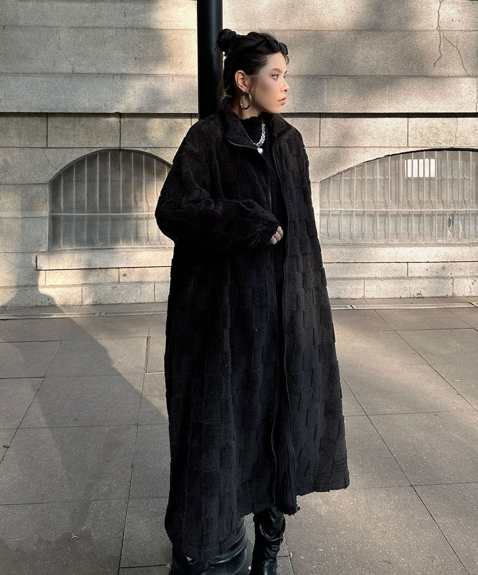 Checkered Pattern Boa Coat
