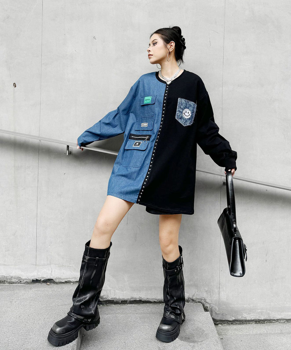 Denim contrast sweatshirt