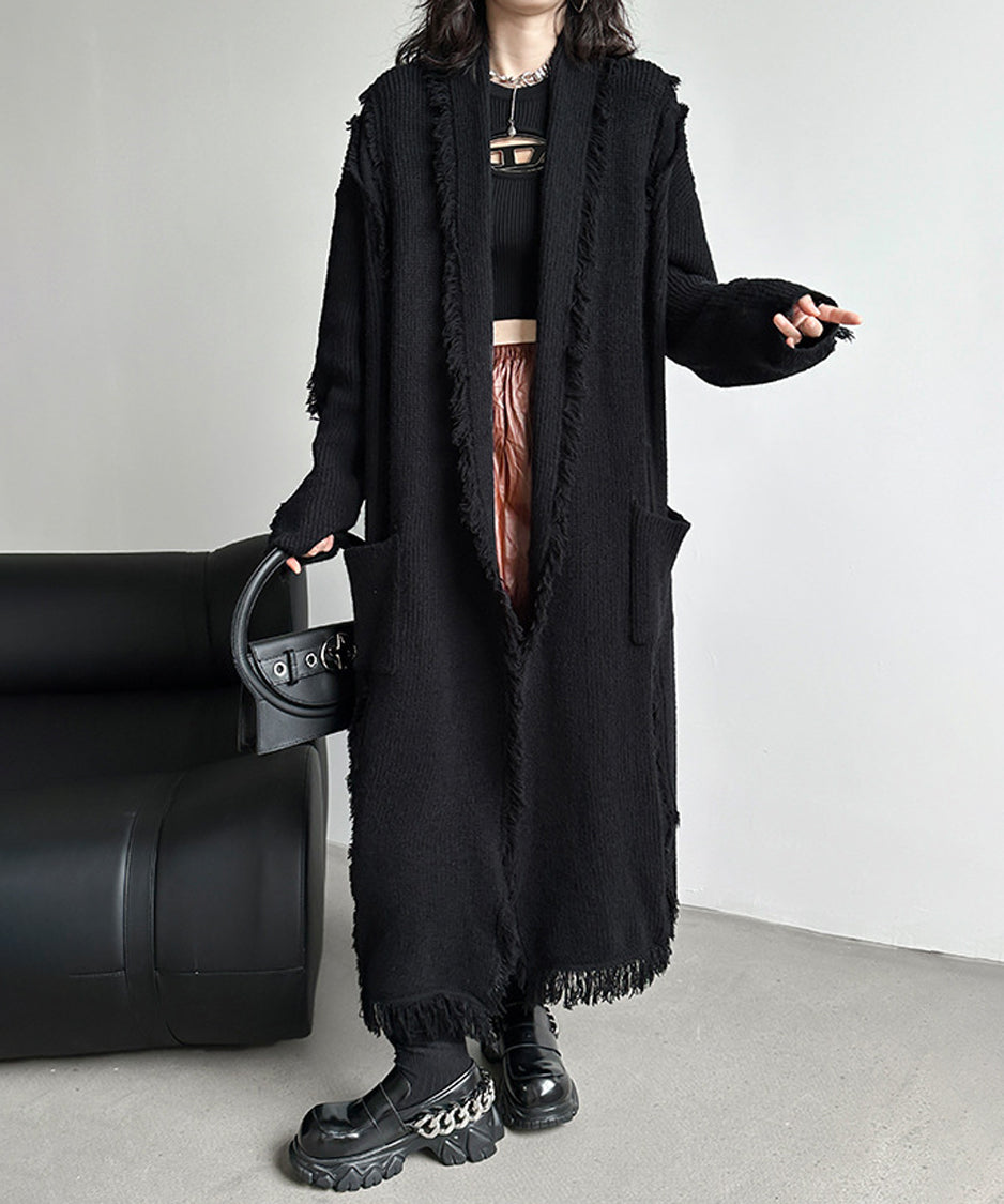 Tassel long knit cardigan