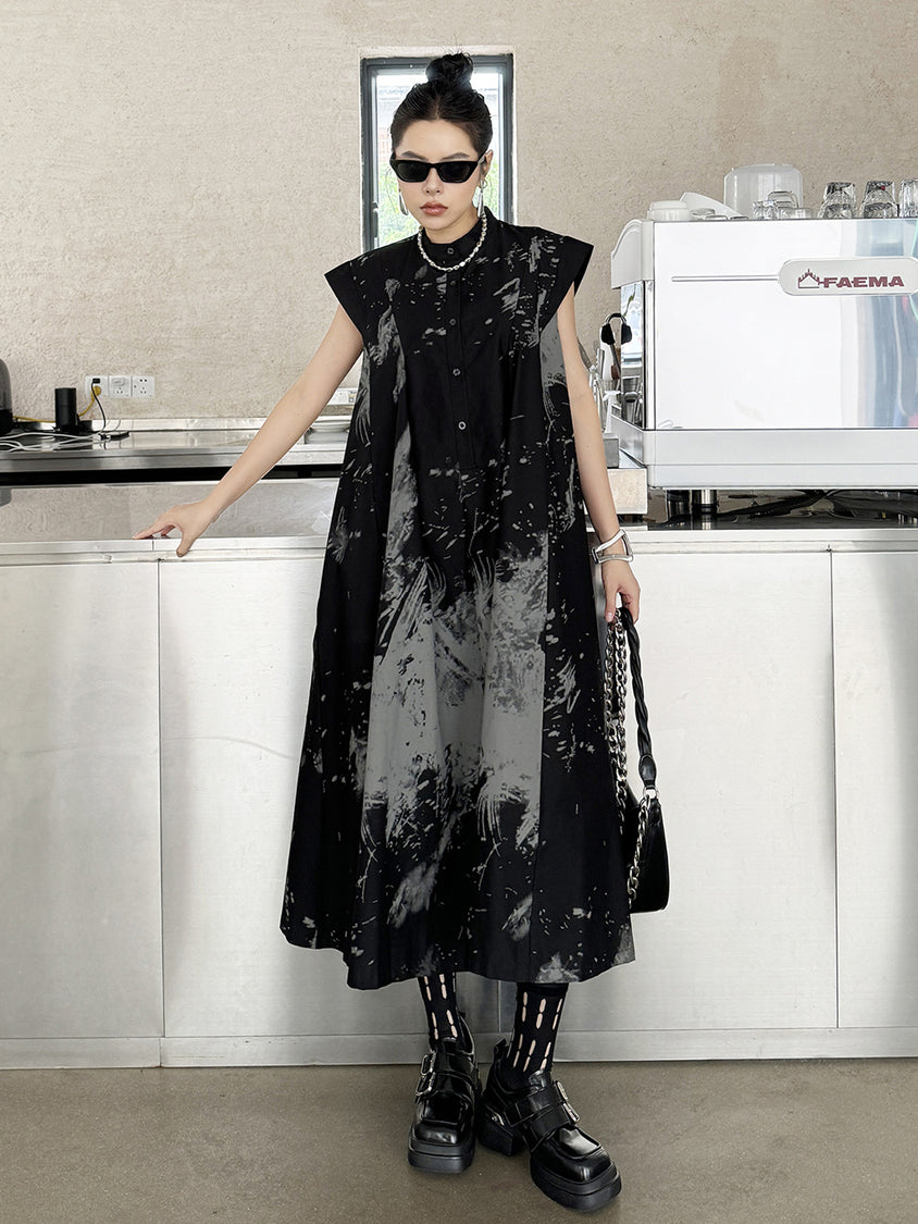 French Sleeve Print Flared Dress