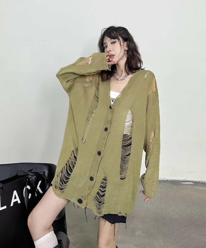 Distressed knit cardigan