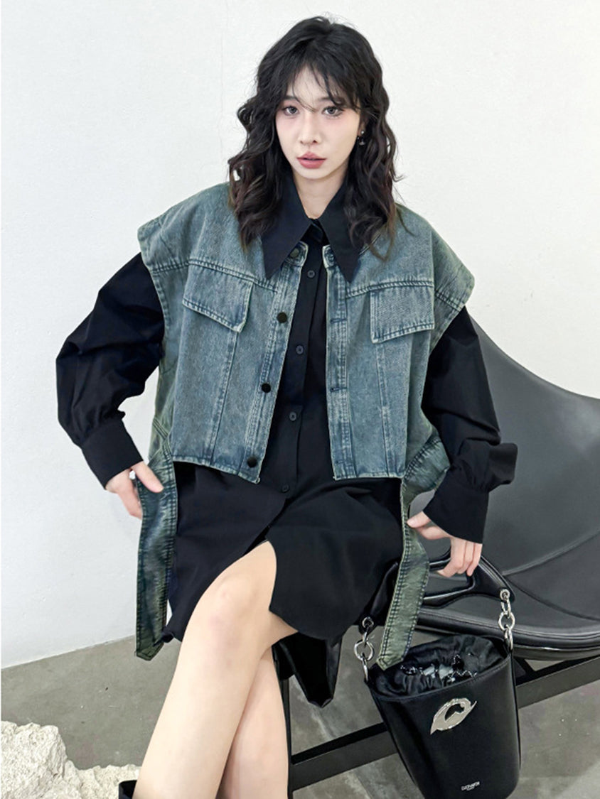 Drop shoulder denim vest