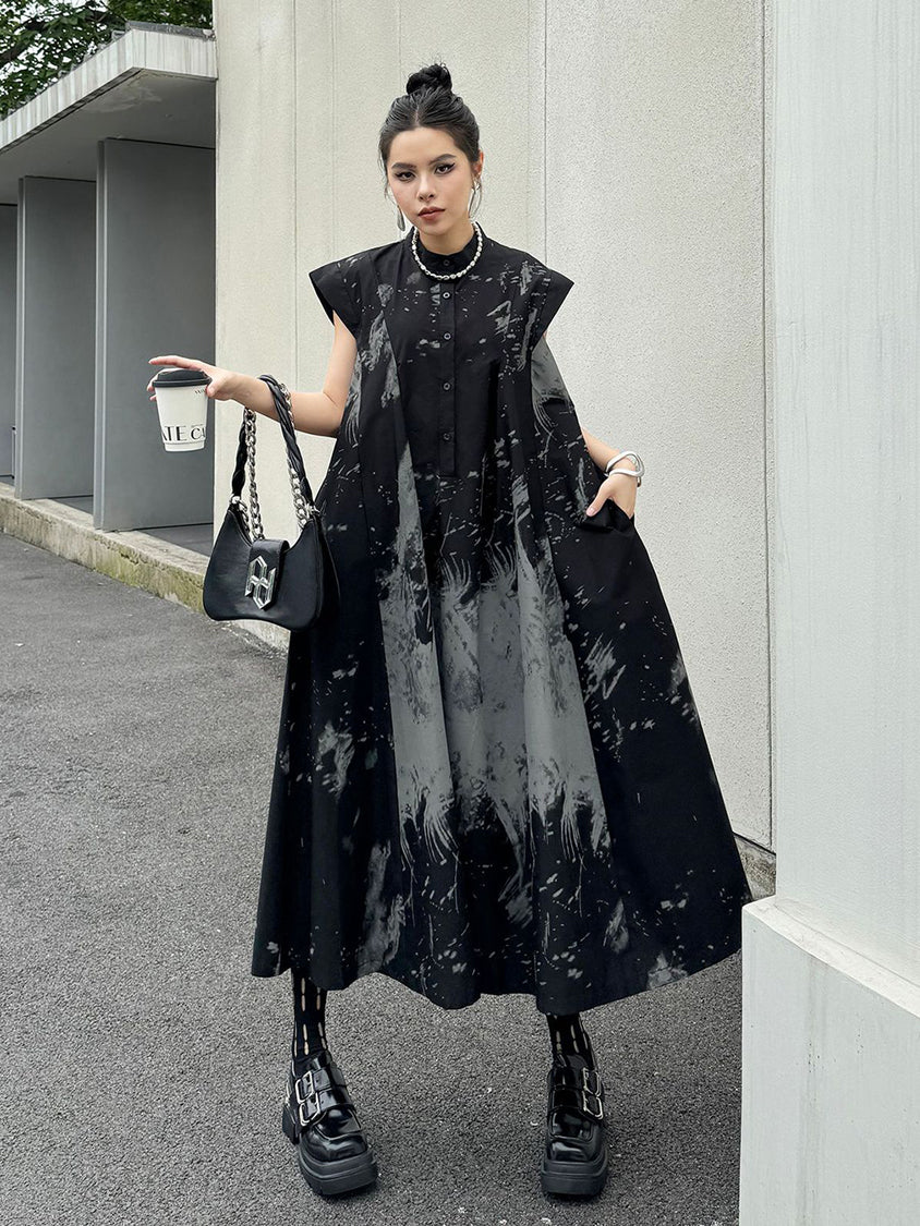 French Sleeve Print Flared Dress