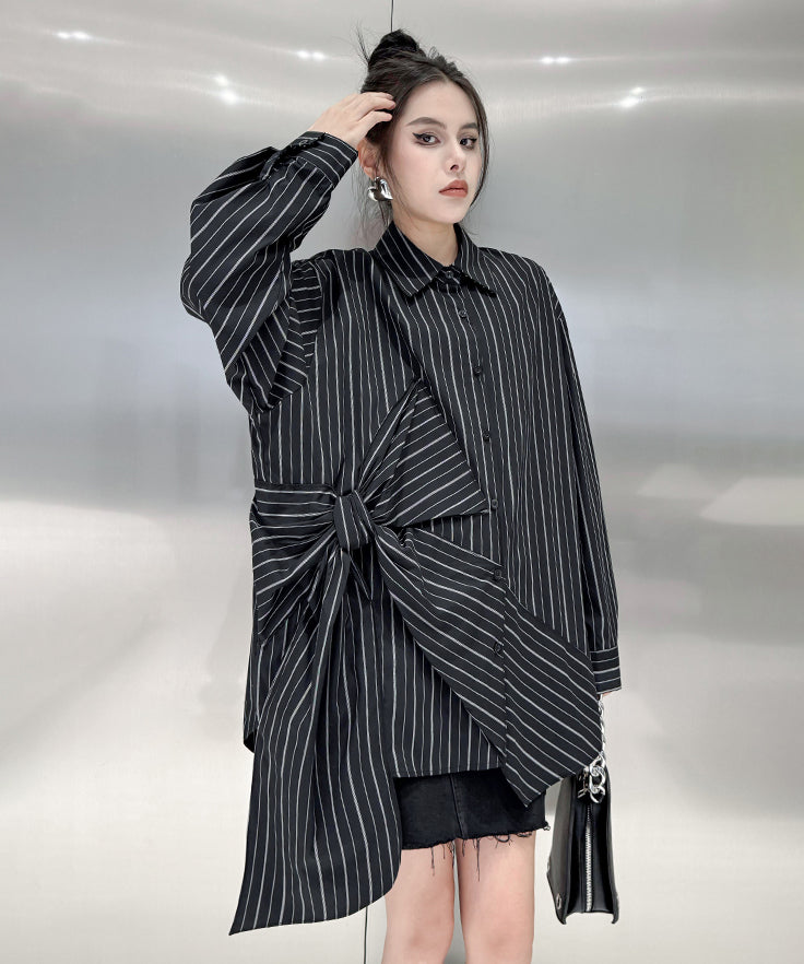 Big ribbon striped blouse