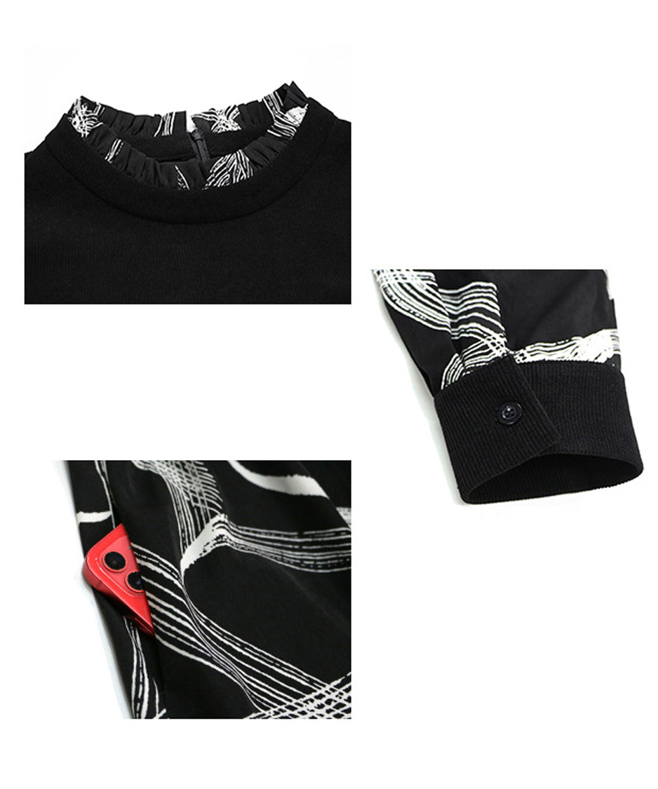 Line Print Fake Layered Dress