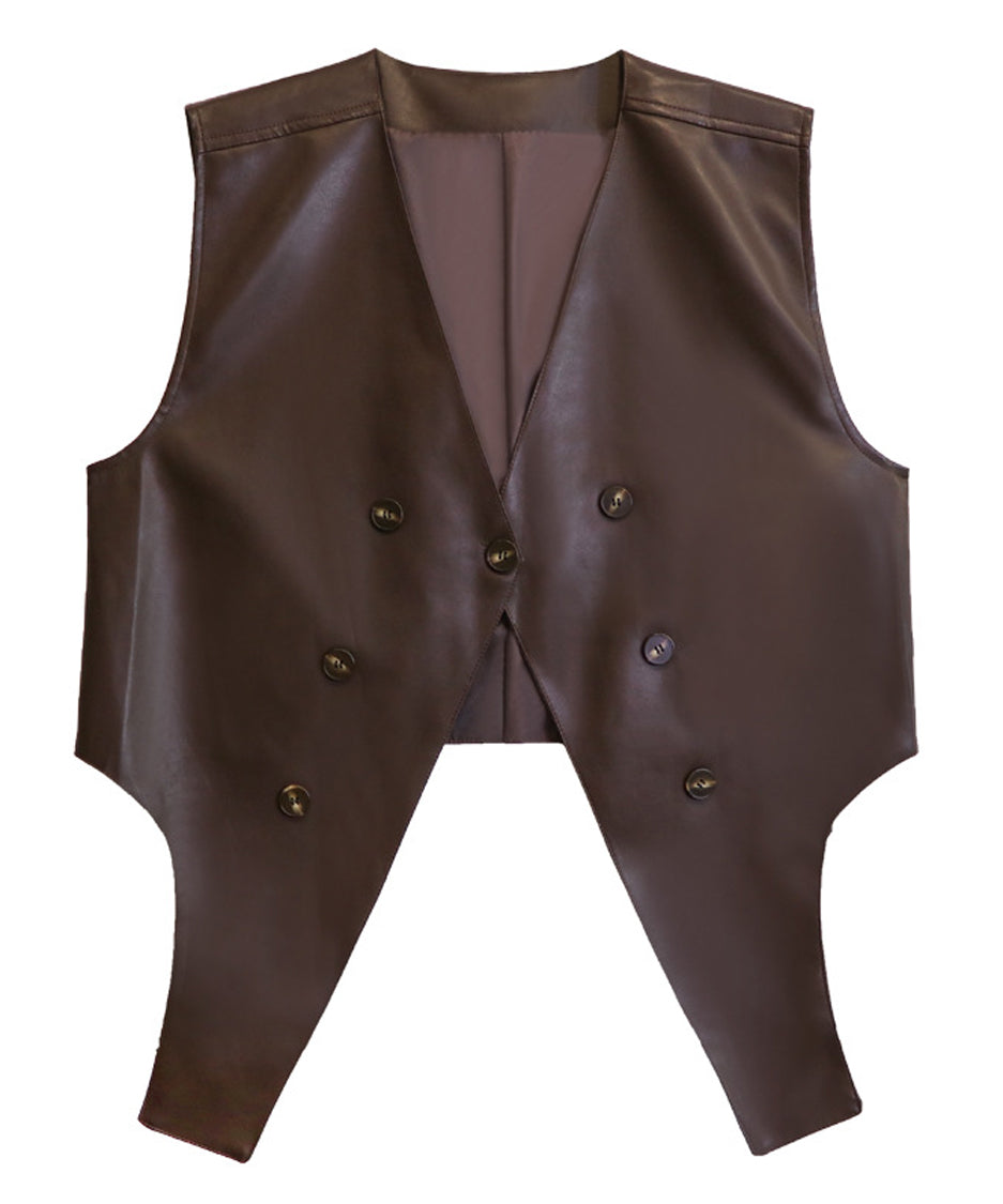 Asymmetrical faux leather vest