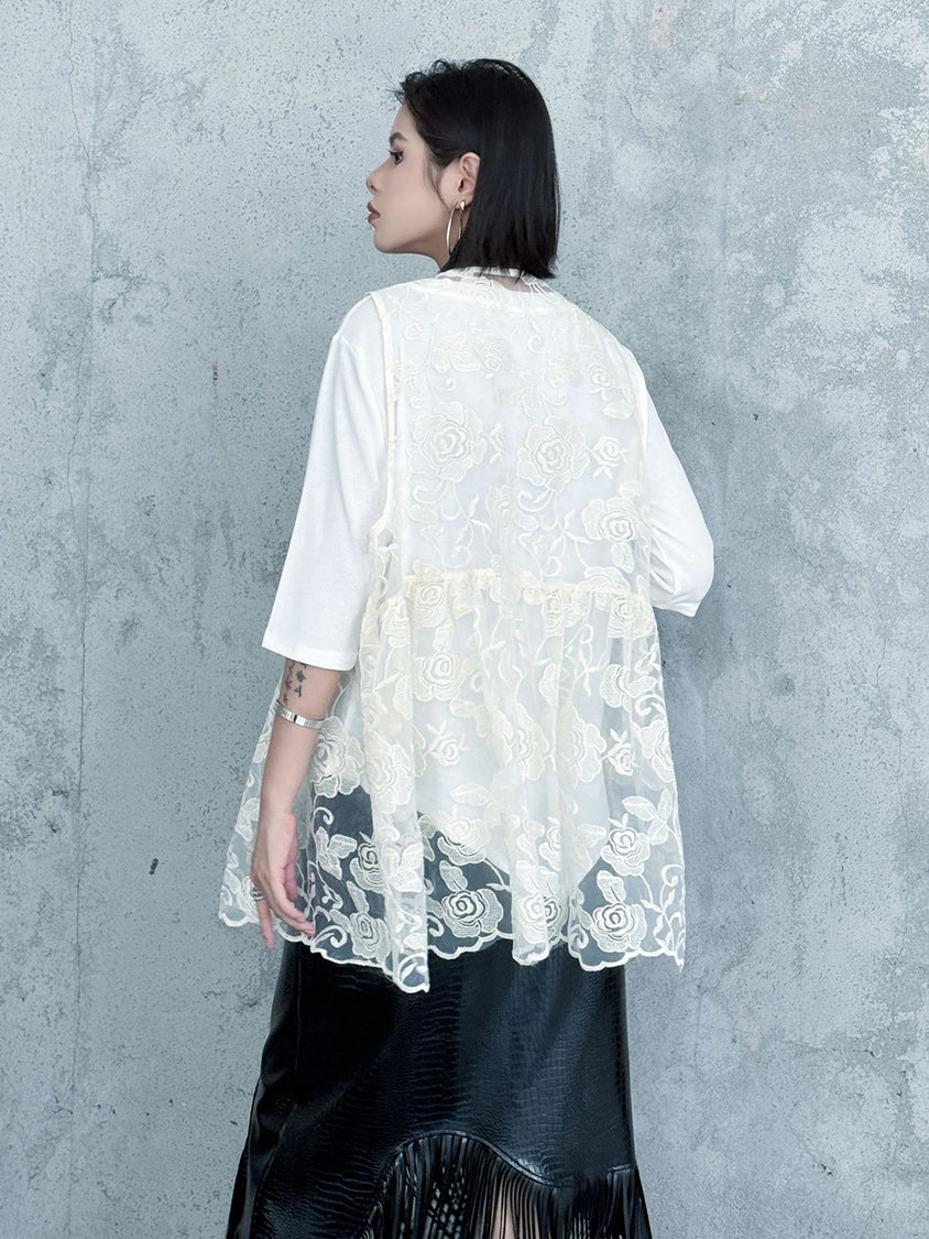 Lace flare vest