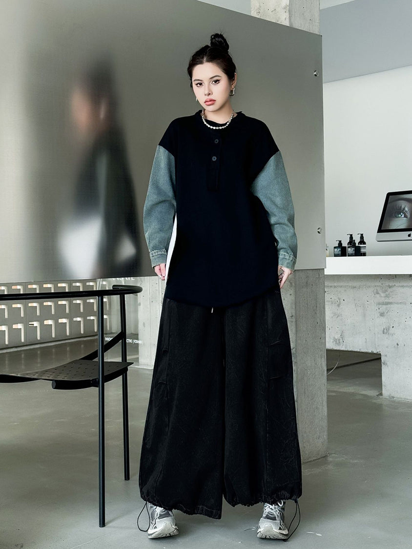 Patchwork Pocket Wide Pants