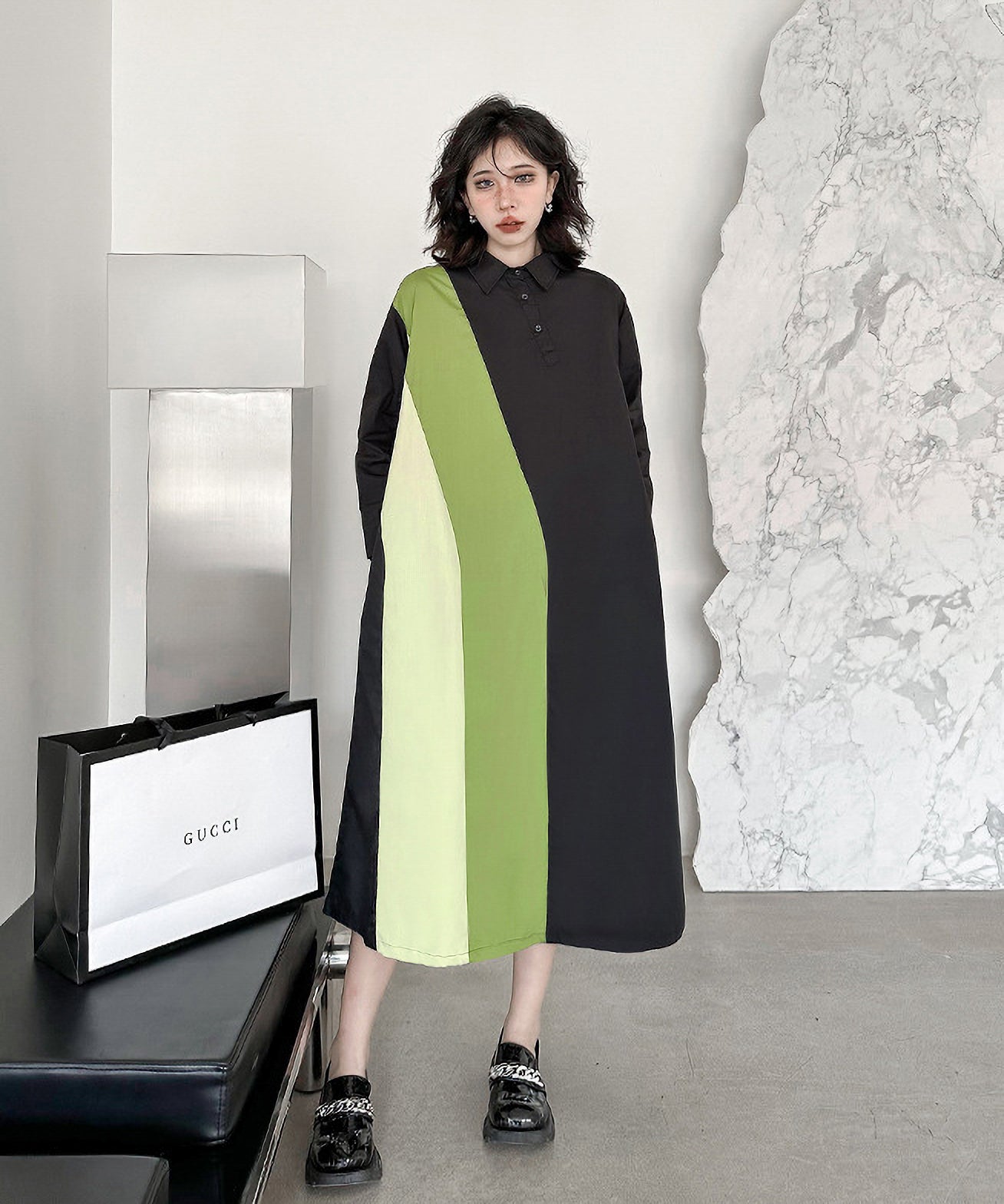 Contrast color polo dress