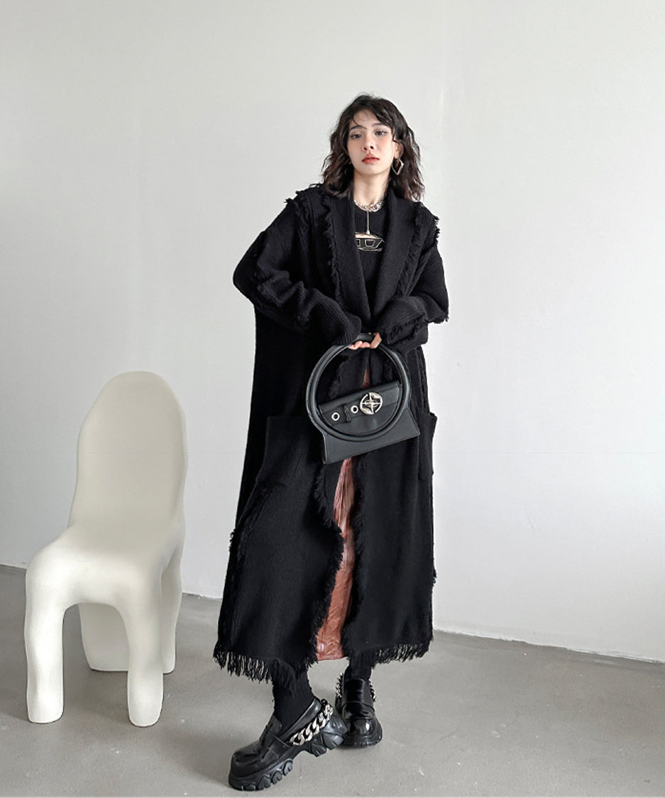 Tassel long knit cardigan
