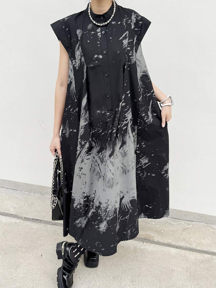 French Sleeve Print Flared Dress