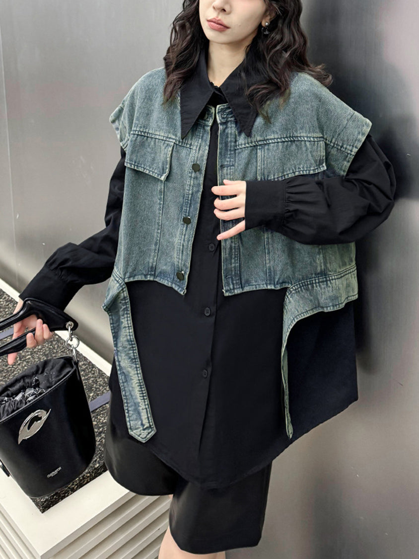 Drop shoulder denim vest