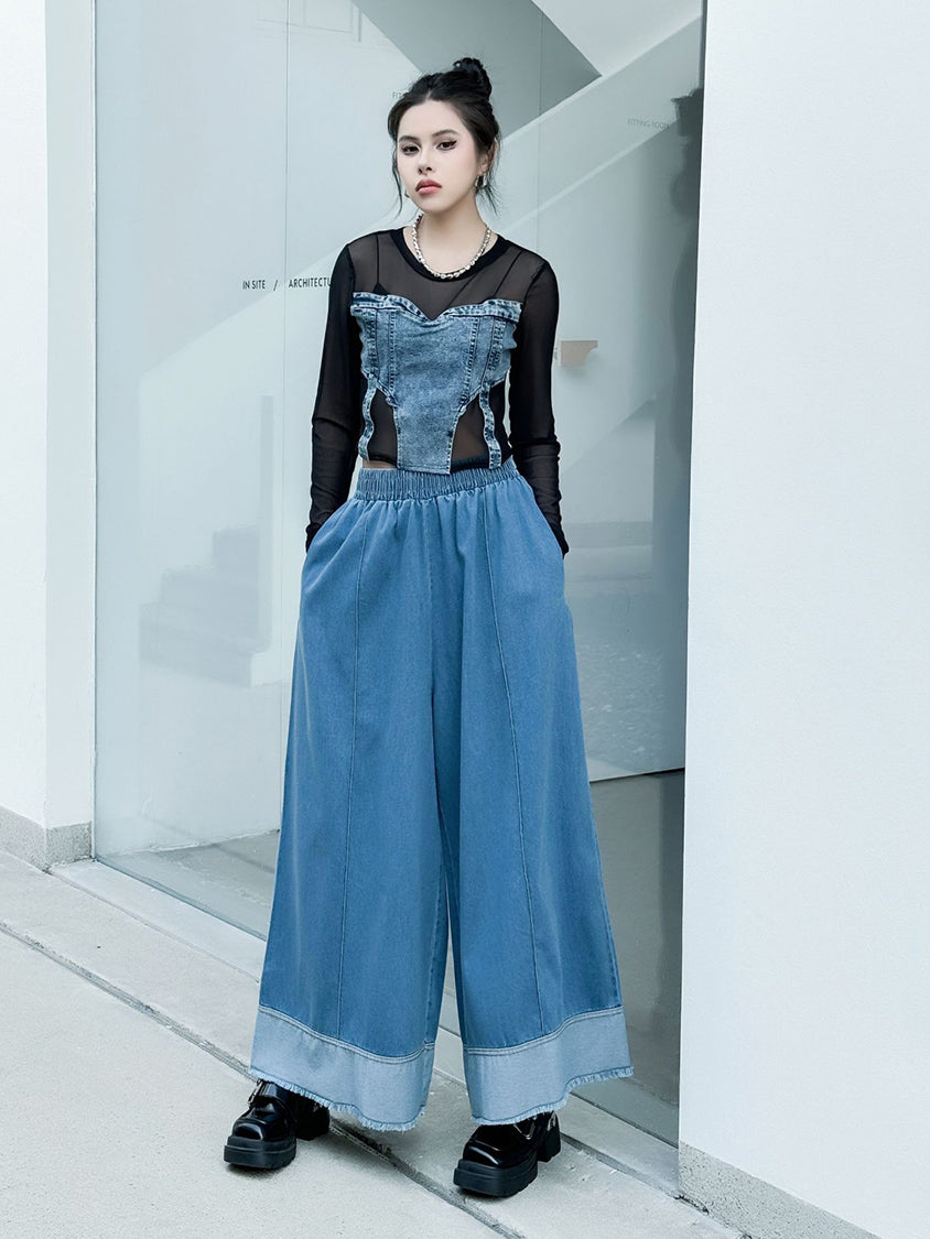 Contrast stitched denim