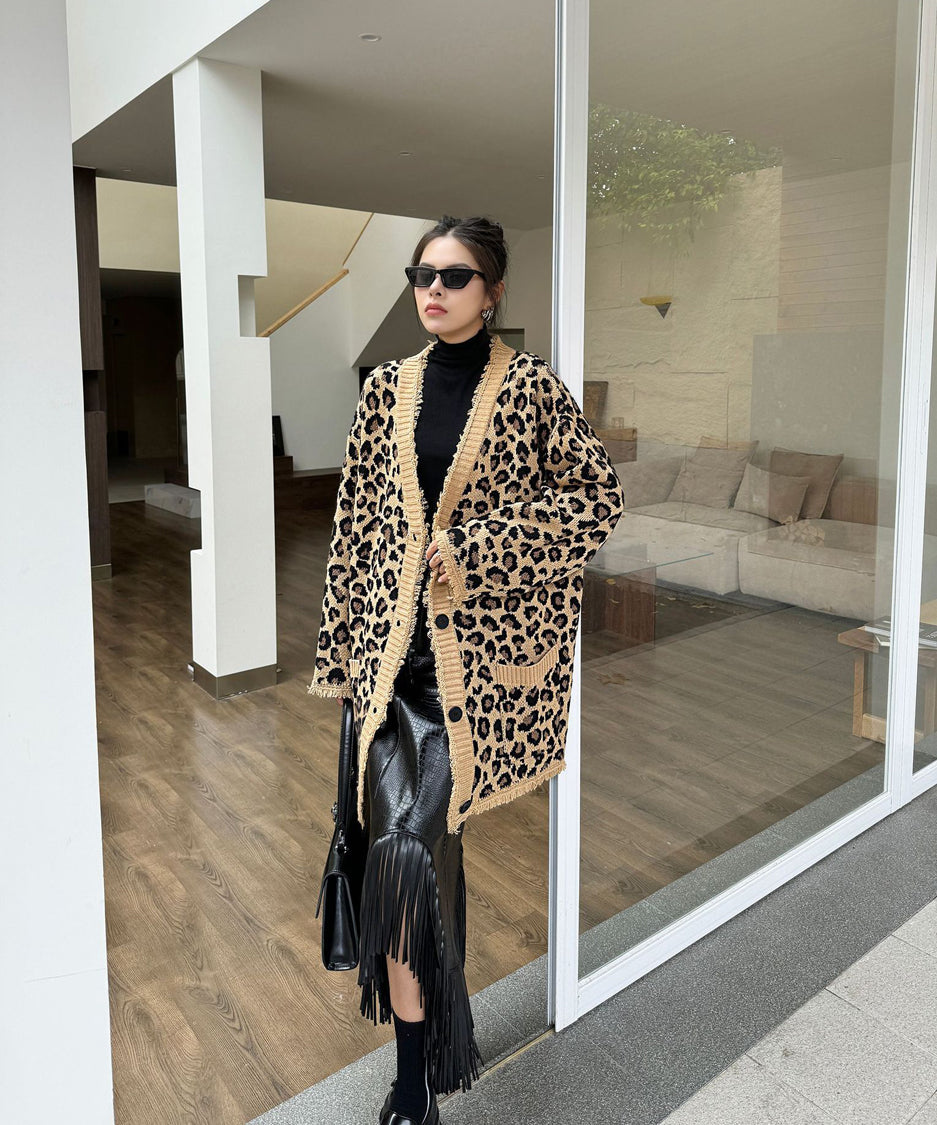 Leopard knit cardigan