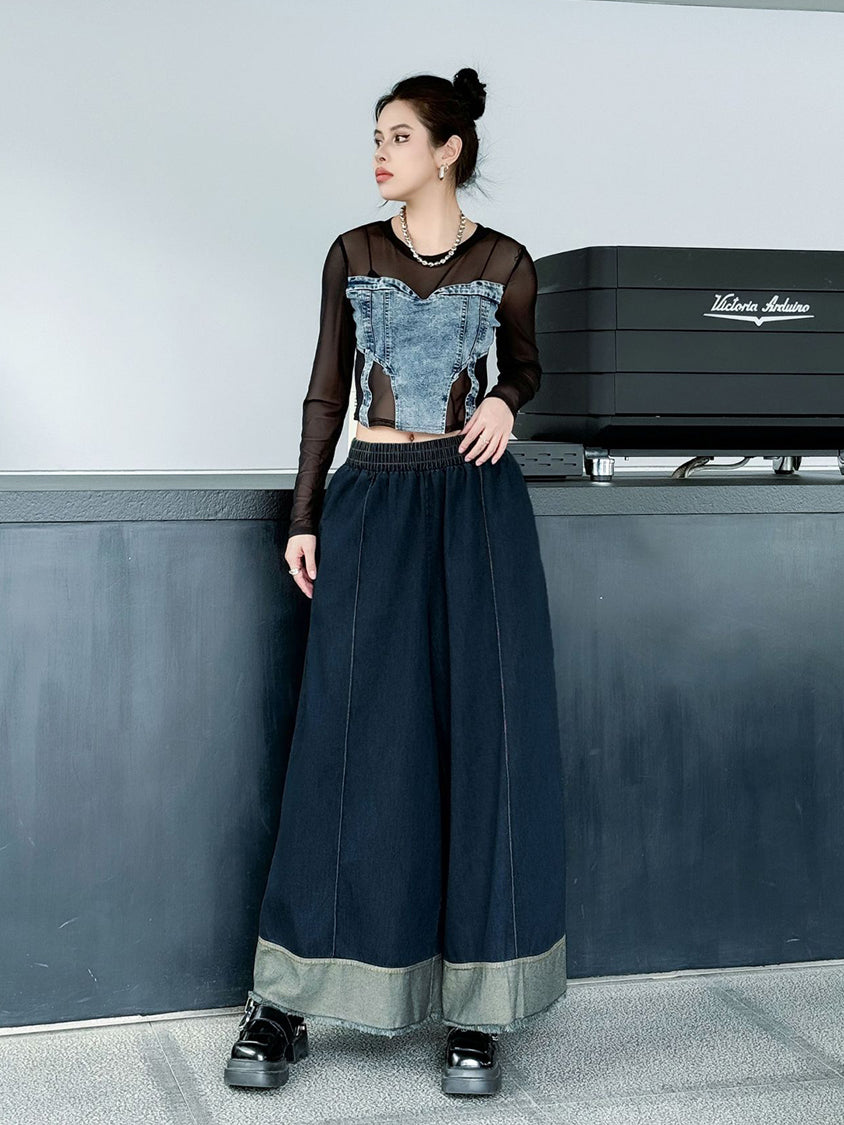 Contrast stitched denim