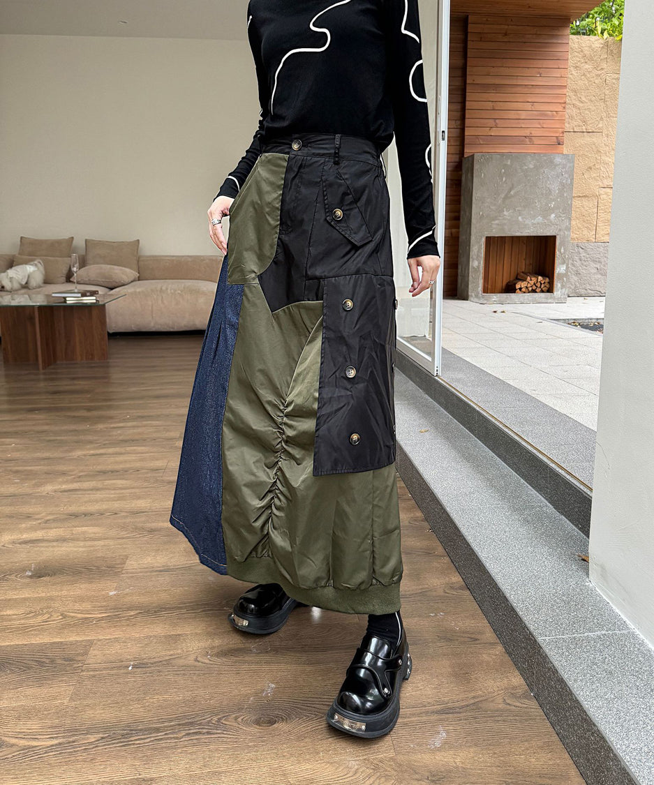 Contrast Denim High-Waist Skirt