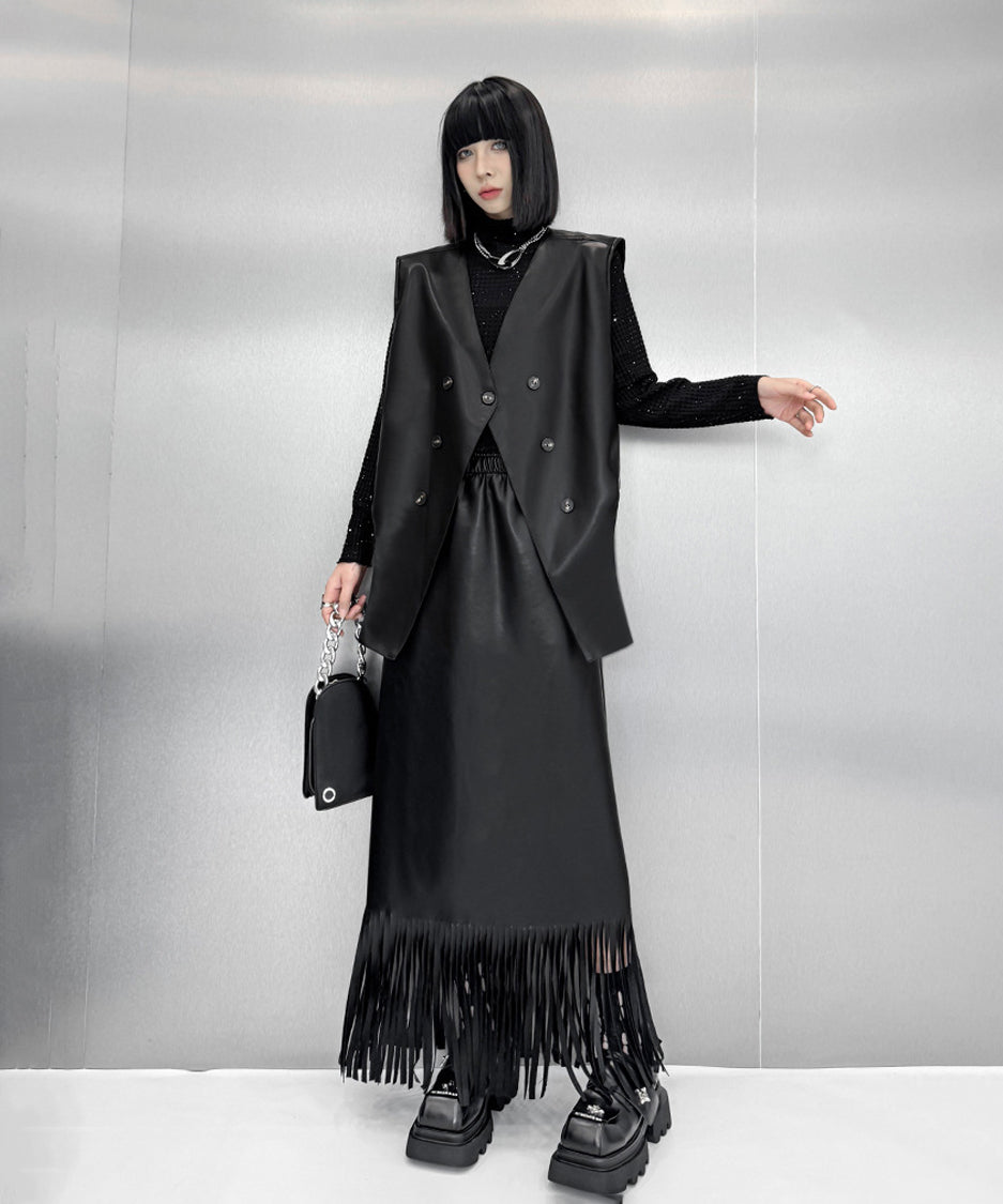Asymmetrical faux leather vest