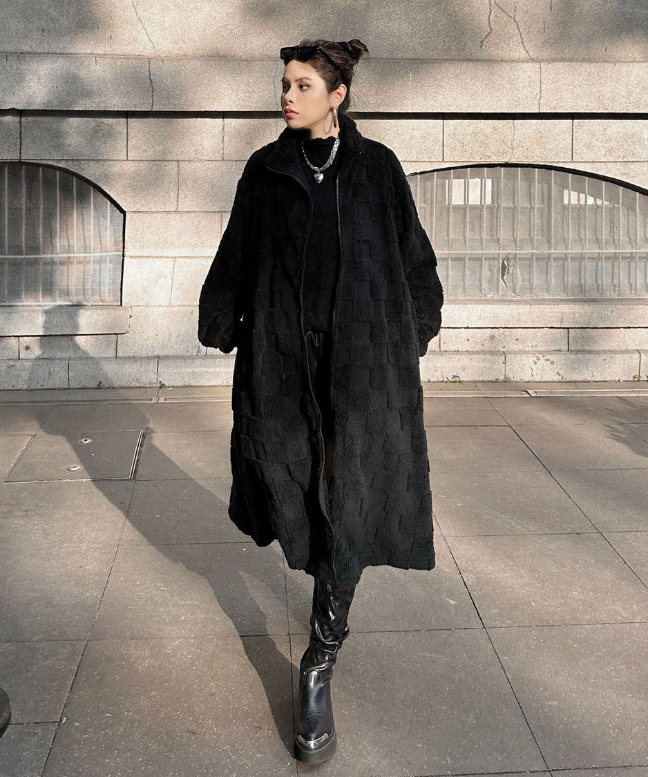 Checkered Pattern Boa Coat