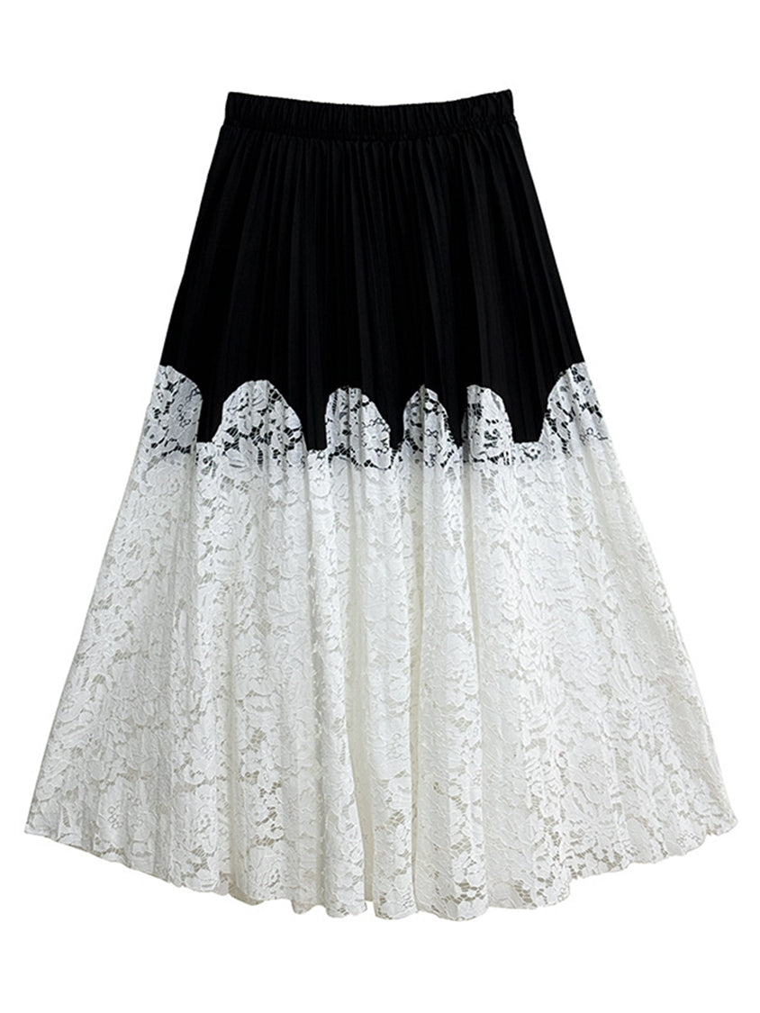 レースコンビプリーツロングスカート