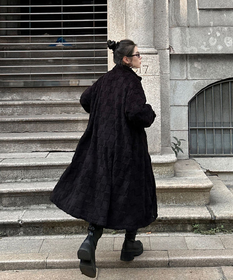 Checkered Pattern Boa Coat