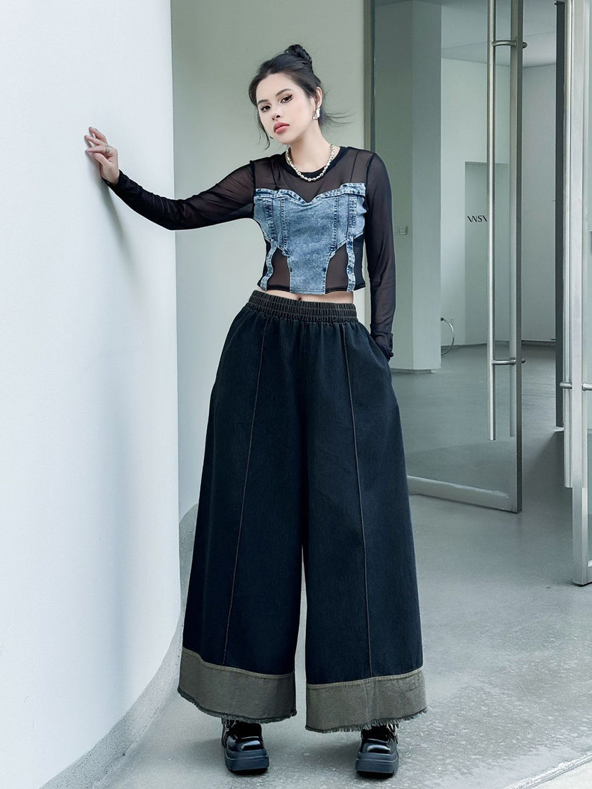 Contrast stitched denim
