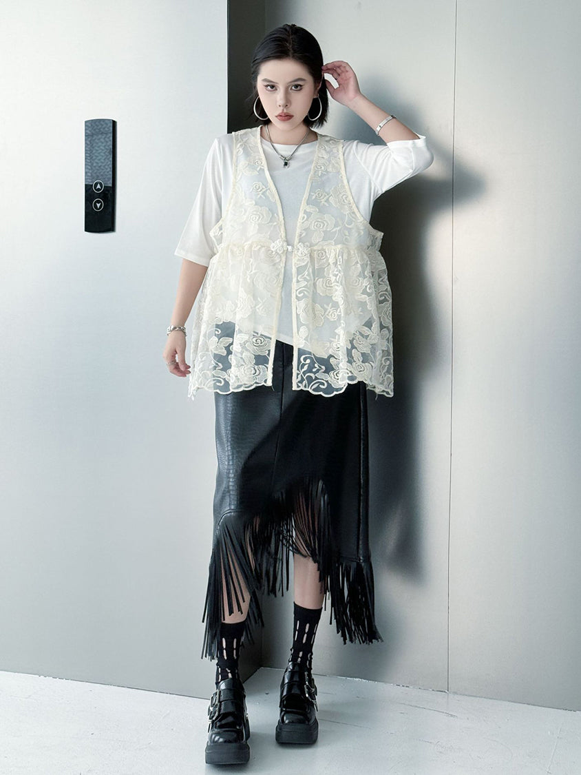 Lace flare vest