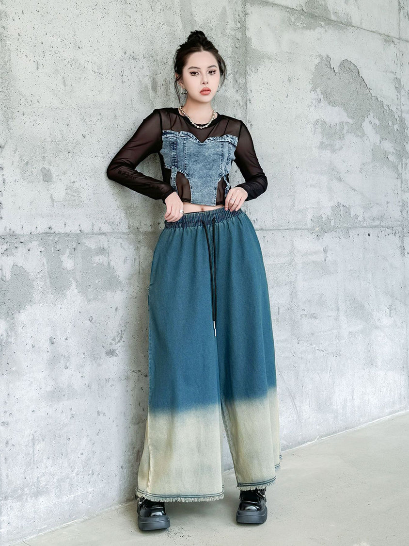 Contrast color washed denim