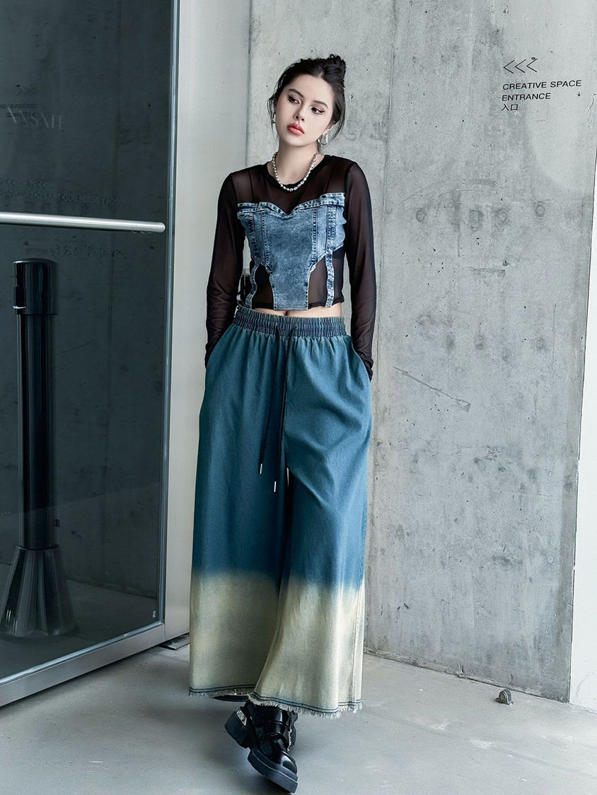 Contrast color washed denim