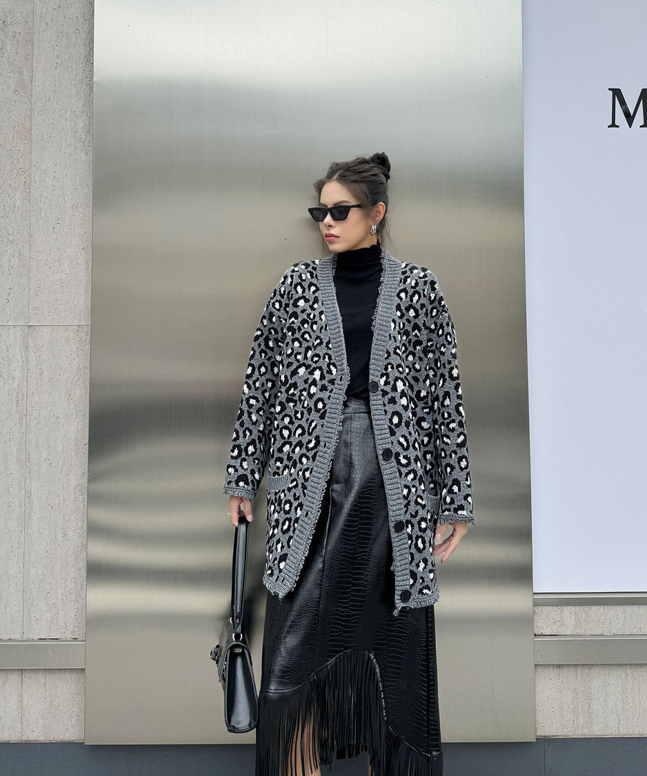 Leopard knit cardigan