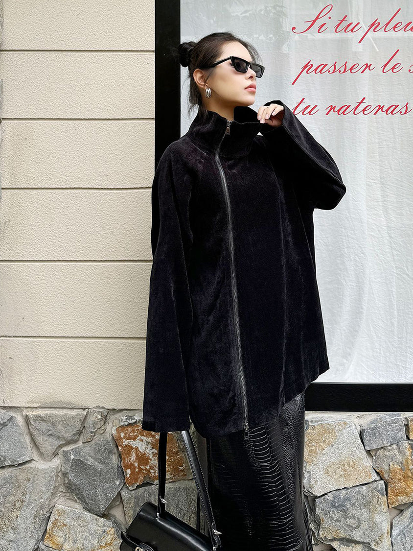 Zippered high collar top