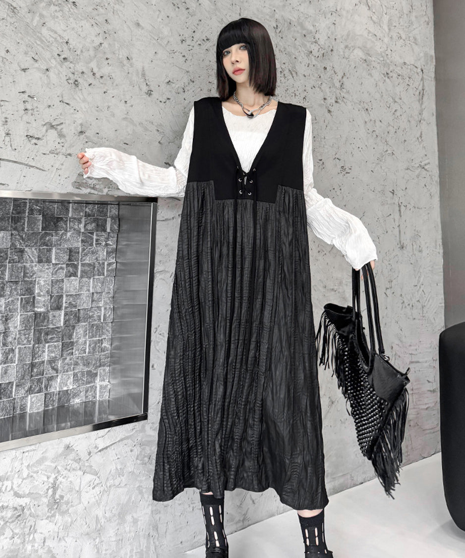 Lace-up wrinkle dress