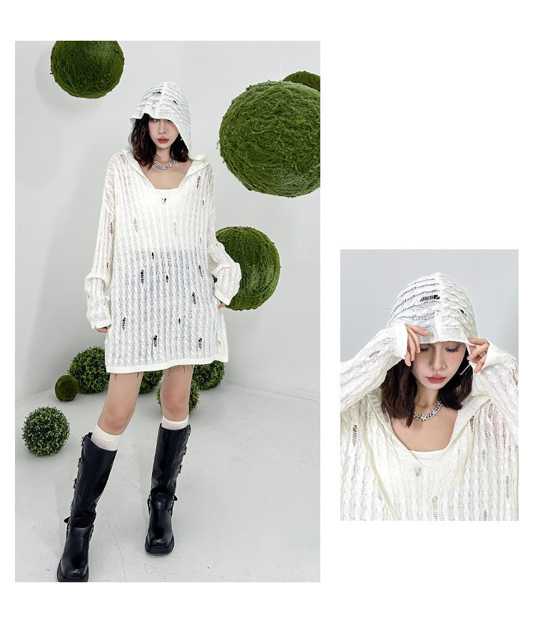 Distressed knit hoodie