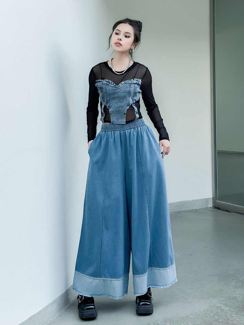 Contrast stitched denim