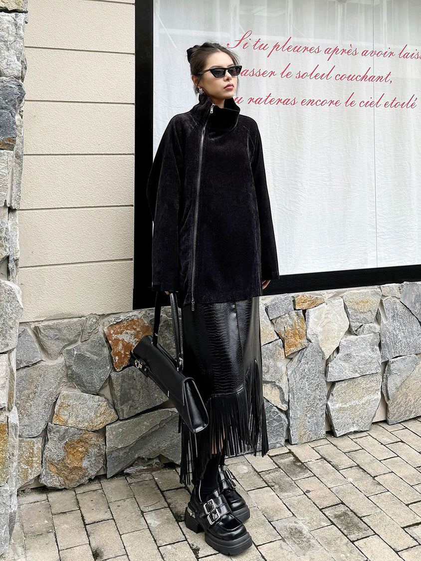 Zippered high collar top