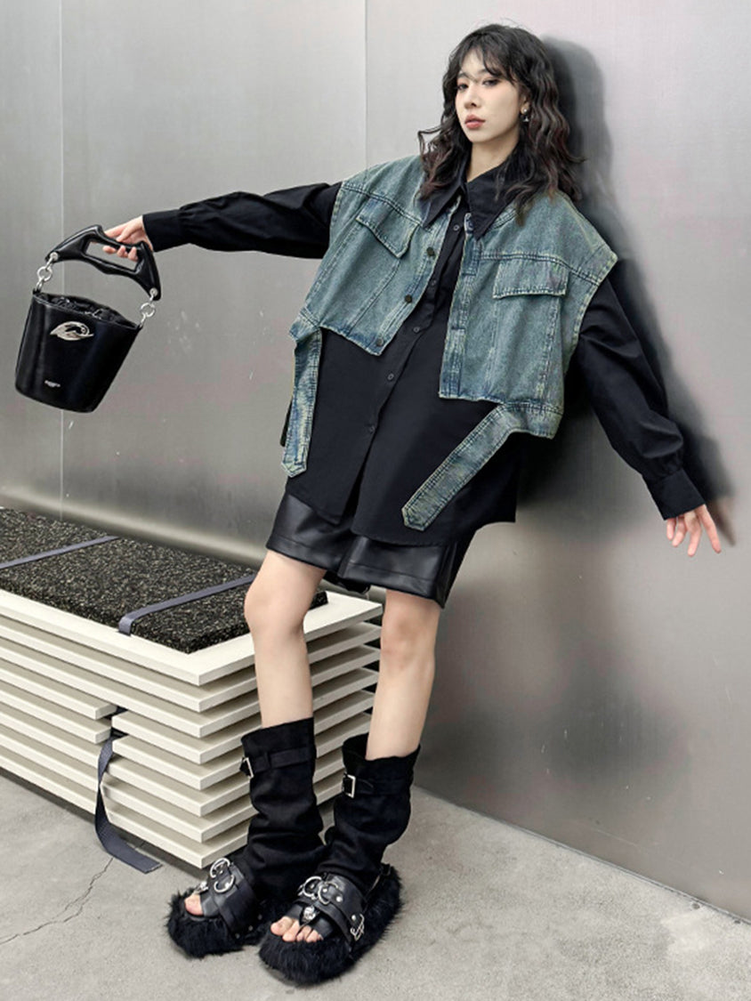 Drop shoulder denim vest