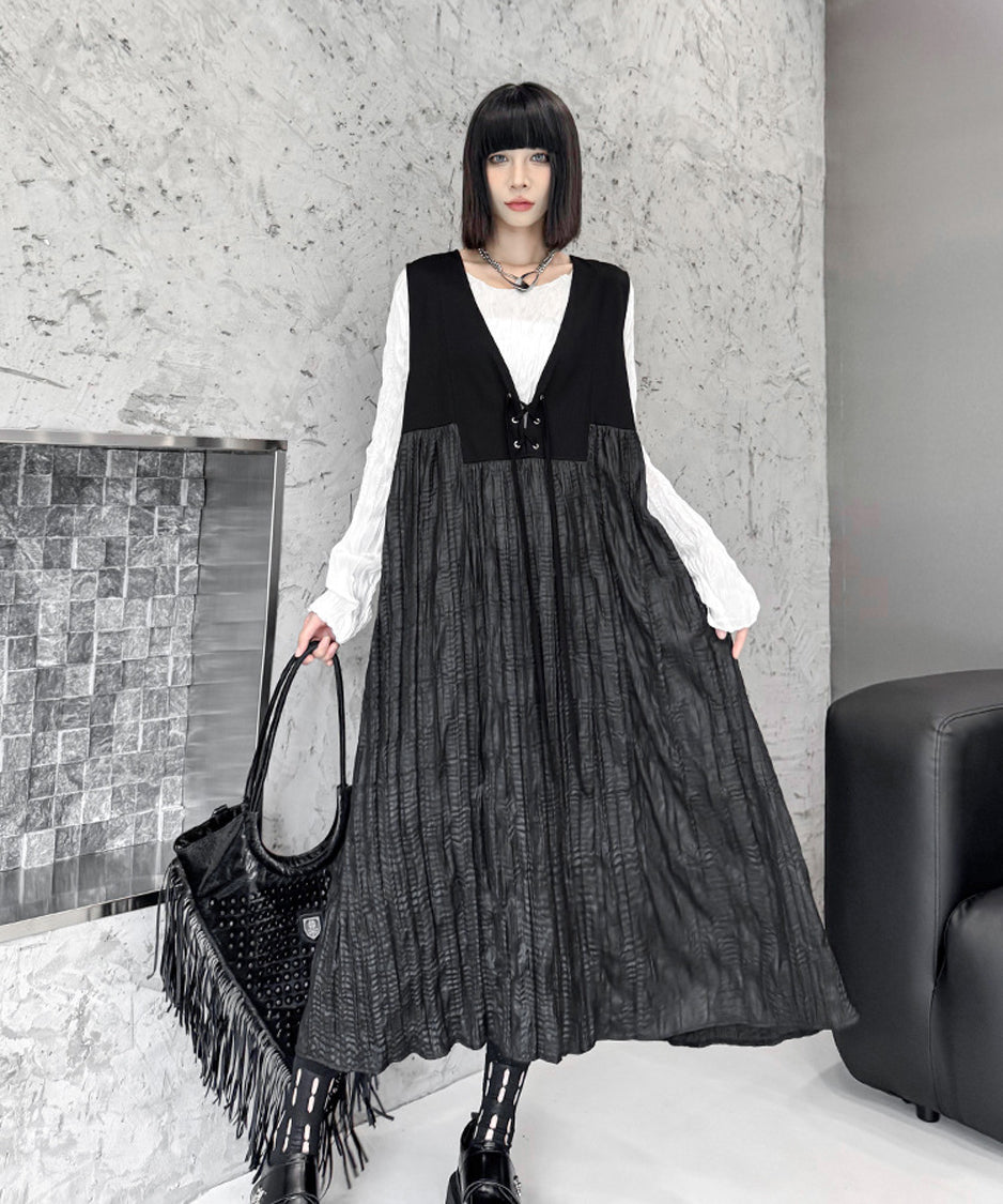 Lace-up wrinkle dress