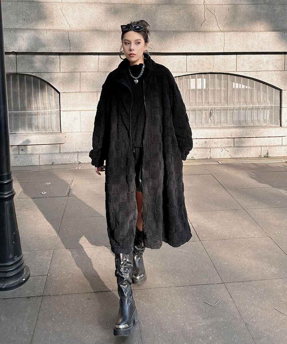 Checkered Pattern Boa Coat